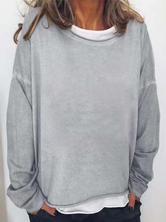 Solid Crew Neck Sweatshirt, Casual Long Sleeve Sweatshirt For Spring & Fall, Women's Clothing